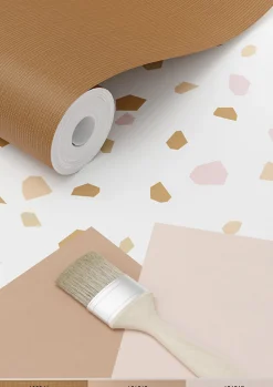 ESTAhome papier peint imitation terrazzo rose clair, orange chaude et beige - 53 cm x 10.05 m - 139198