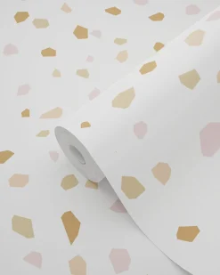 ESTAhome papier peint imitation terrazzo rose clair, orange chaude et beige - 53 cm x 10.05 m - 139198