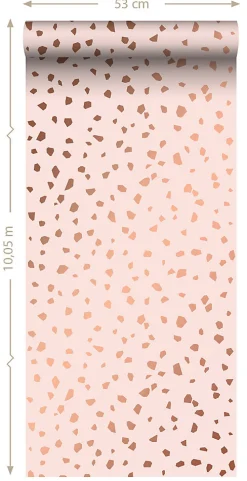 ESTAhome papier peint imitation terrazzo rose clair et or rose - 53 cm x 10.05 m - 139199