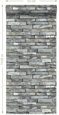 ESTAhome papier peint imitation bois gris et jaune foncé - 53 cm x 10.05 m - 138242
