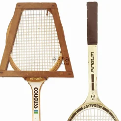 ESTAhome papier peint intissé XXL raquettes de tennis vintage blanc, marron et beige - 50 x 900 cm - 158801