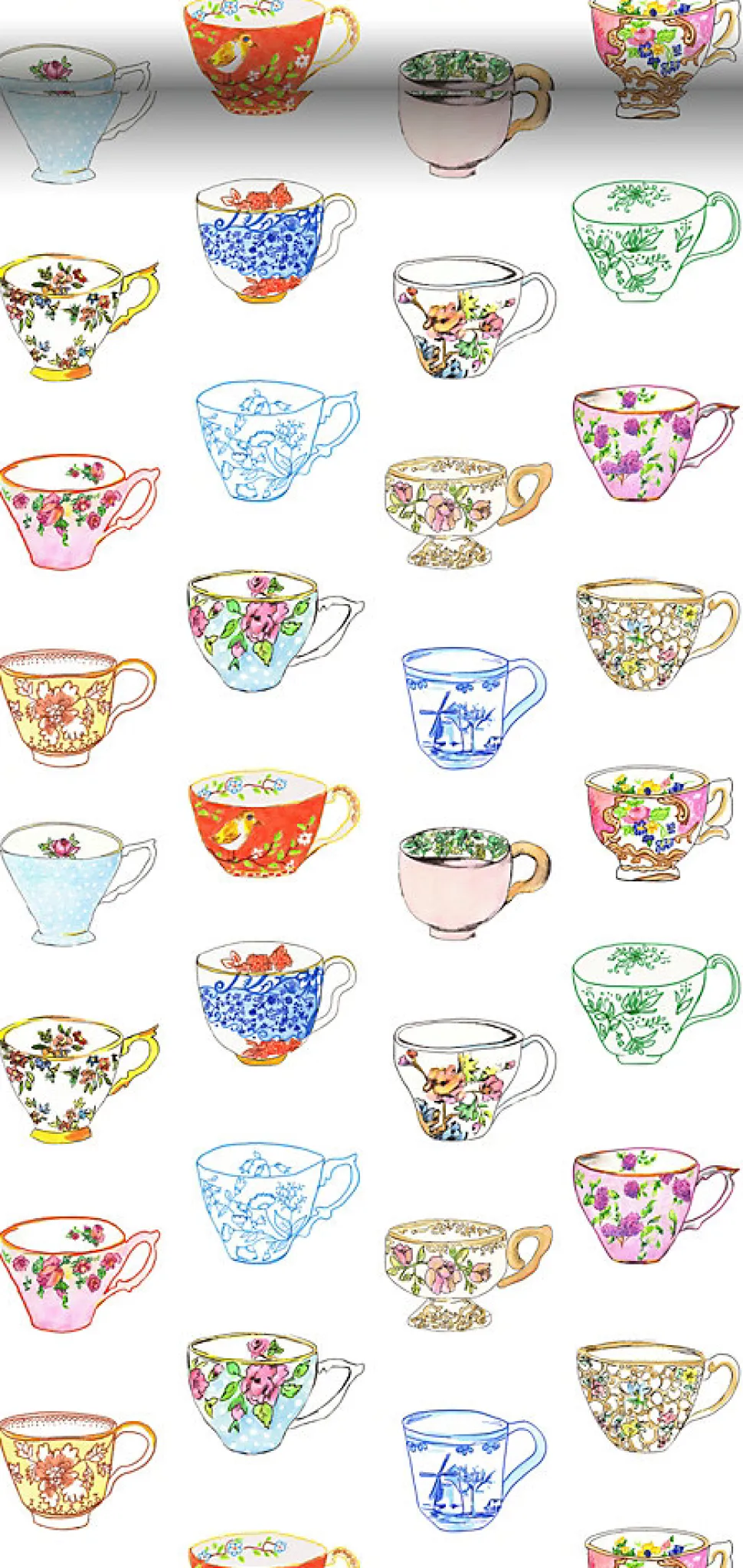ESTAhome papier peint intissé XXL tasses peintes multicolore - 50 x 900 cm - 158110