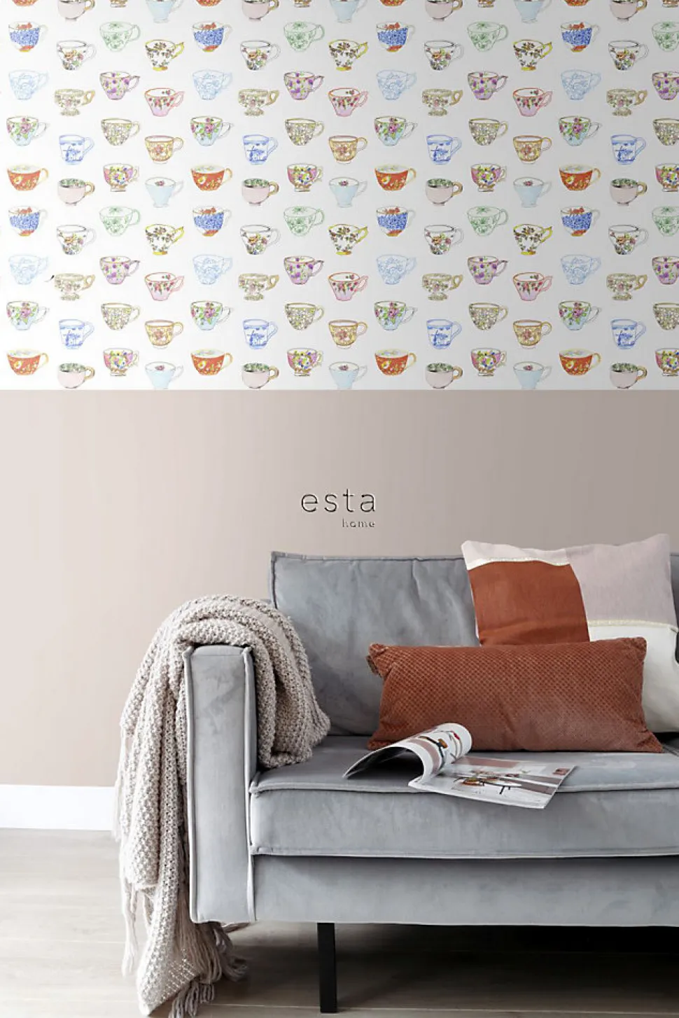 ESTAhome papier peint intissé XXL tasses peintes multicolore - 50 x 900 cm - 158110