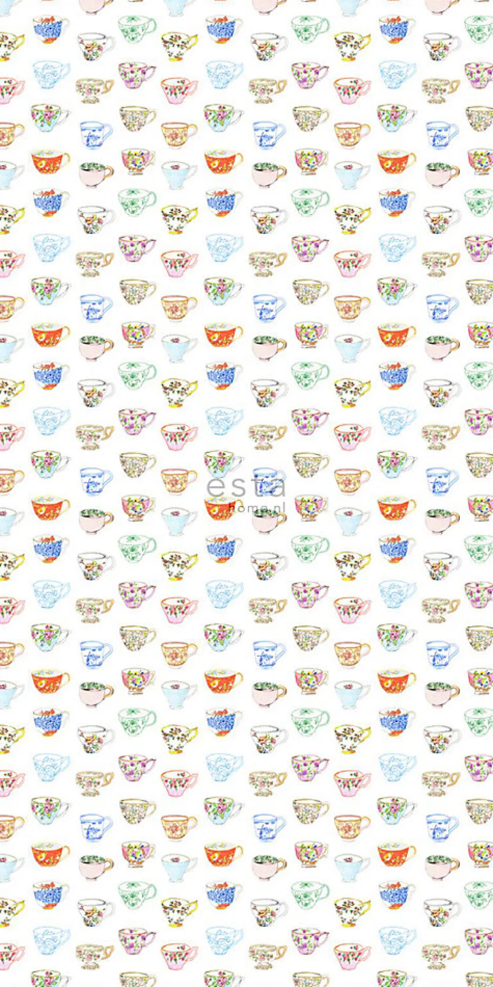 ESTAhome papier peint intissé XXL tasses peintes multicolore - 50 x 900 cm - 158110
