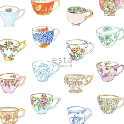 ESTAhome papier peint intissé XXL tasses peintes multicolore - 50 x 900 cm - 158110
