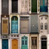 ESTAhome papier peint intissé XXL portes vintage beige, bleu, rouge et vert - 50 x 900 cm - 158504
