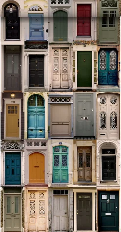 ESTAhome papier peint intissé XXL portes vintage beige, bleu, rouge et vert - 50 x 900 cm - 158504