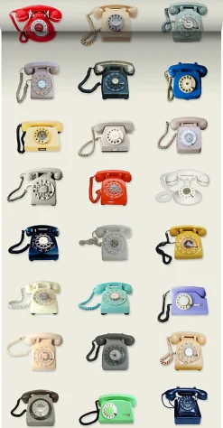 ESTAhome papier peint intissé XXL téléphones rétros beige, gris, rouge et bleu - 50 x 900 cm - 158503