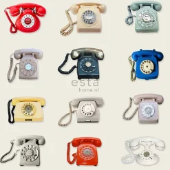 ESTAhome papier peint intissé XXL téléphones rétros beige, gris, rouge et bleu - 50 x 900 cm - 158503