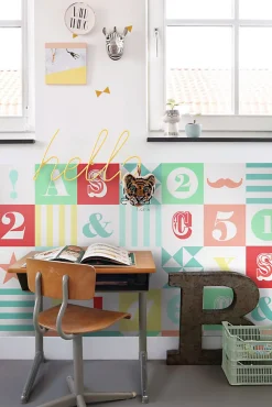 ESTAhome papier peint intissé XXL blocs vert, bleu, jaune, rouge et rose - 50 x 900 cm - 158702
