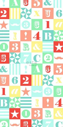 ESTAhome papier peint intissé XXL blocs vert, bleu, jaune, rouge et rose - 50 x 900 cm - 158702