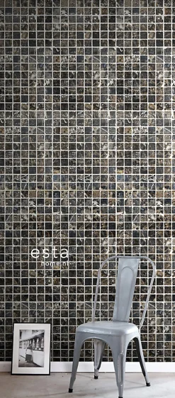 ESTAhome papier peint intissé XXL carreaux de ciment marron et noir - 50 x 900 cm - 158202