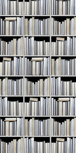 ESTAhome papier peint intissé XXL bibliothèque noir, gris, beige et blanc - 50 x 900 cm - 158205