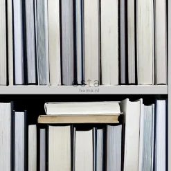 ESTAhome papier peint intissé XXL bibliothèque noir, gris, beige et blanc - 50 x 900 cm - 158205