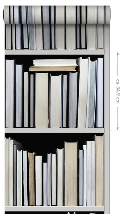 ESTAhome papier peint intissé XXL bibliothèque noir, gris, beige et blanc - 50 x 900 cm - 158205