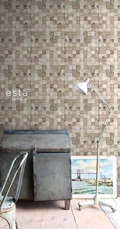 ESTAhome papier peint intissé XXL carrés de marbre beige - 50 x 900 cm - 158201