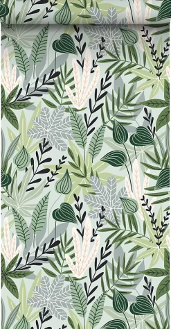 ESTAhome papier peint intissé XXL feuilles au style scandinave vert menthe - 50 x 900 cm - 158894