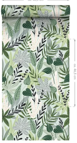 ESTAhome papier peint intissé XXL feuilles au style scandinave vert menthe - 50 x 900 cm - 158894