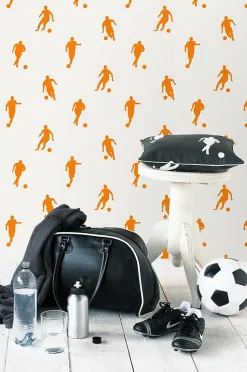 ESTAhome papier peint joueurs de football orange et blanc - 53 cm x 10.05 m - 115871