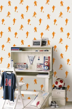 ESTAhome papier peint joueurs de football orange et blanc - 53 cm x 10.05 m - 115871