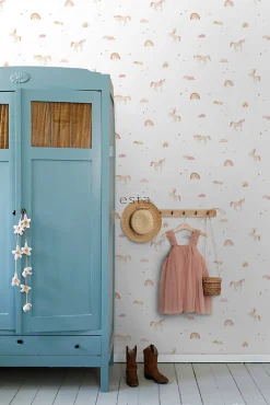 ESTAhome papier peint licornes beige, rose clair et jaune ocre - 50 x 900 cm - 139538
