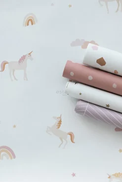 ESTAhome papier peint licornes beige, rose clair et jaune ocre - 50 x 900 cm - 139538