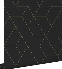 ESTAhome papier peint lignes graphiques noir et or - 50 x 900 cm - 139945