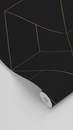 ESTAhome papier peint lignes graphiques noir et or - 50 x 900 cm - 139945