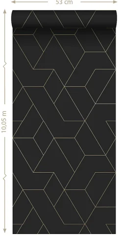 ESTAhome papier peint lignes graphiques noir et or - 50 x 900 cm - 139945