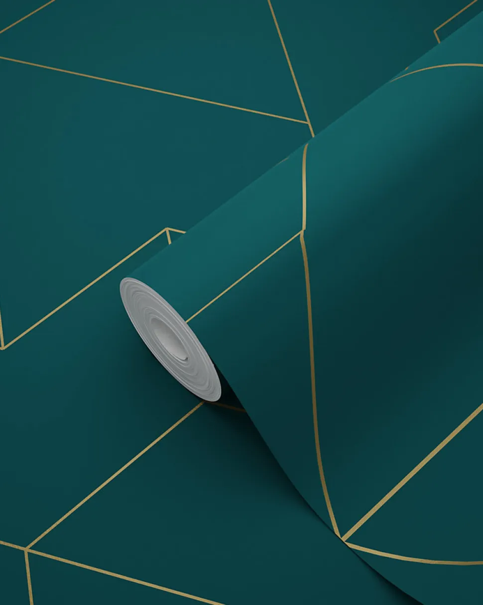 ESTAhome papier peint lignes graphiques bleu canard et or - 50 x 900 cm - 139947