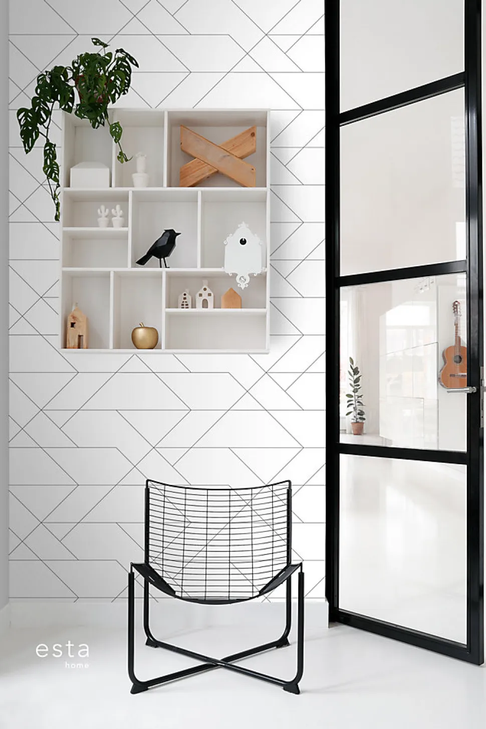ESTAhome papier peint lignes graphiques noir et blanc - 53 cm x 10.05 m - 139235
