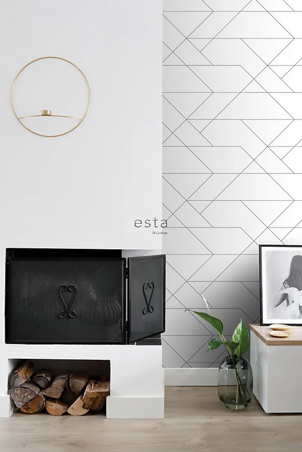 ESTAhome papier peint lignes graphiques noir et blanc - 53 cm x 10.05 m - 139235
