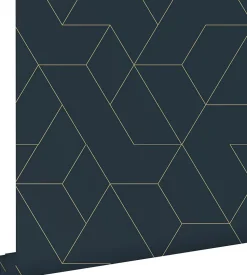 ESTAhome papier peint lignes graphiques bleu foncé et or - 50 x 900 cm - 139946