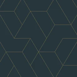 ESTAhome papier peint lignes graphiques bleu foncé et or - 50 x 900 cm - 139946