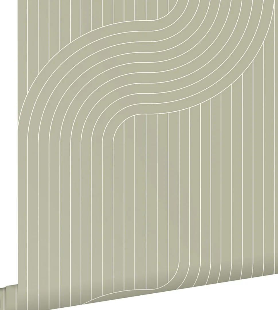 ESTAhome papier peint lignes graphiques vert cendré - 50 x 900 cm - 139926
