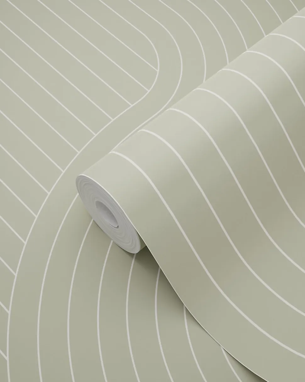 ESTAhome papier peint lignes graphiques vert cendré - 50 x 900 cm - 139926