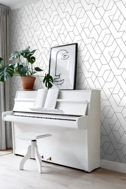 ESTAhome papier peint lignes graphiques noir et blanc - 50 x 900 cm - 139951