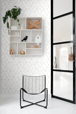 ESTAhome papier peint lignes graphiques blanc et or - 50 x 900 cm - 139950