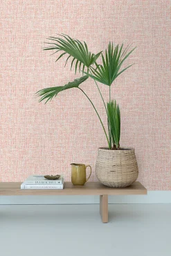 ESTAhome papier peint lin rose orange pêche - 53 cm x 10.05 m - 148661