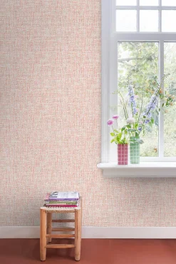ESTAhome papier peint lin rose orange pêche - 53 cm x 10.05 m - 148661