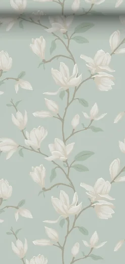 ESTAhome papier peint magnolia vert céladon - 53 cm x 10.05 m - 139405