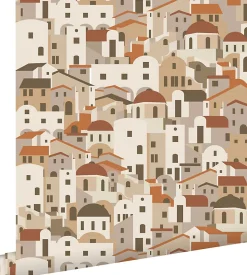 ESTAhome papier peint maisons méditerranéennes beige et terracotta - 50 x 900 cm - 139623
