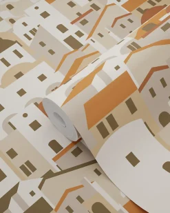 ESTAhome papier peint maisons méditerranéennes beige et terracotta - 50 x 900 cm - 139623