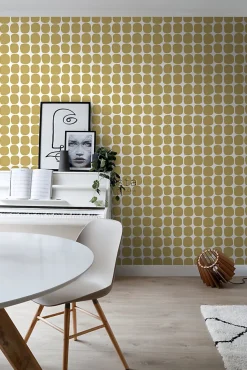ESTAhome papier peint motif graphique jaune ocre et blanc - 53 cm x 10.05 m - 139089