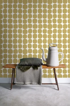 ESTAhome papier peint motif graphique jaune ocre et blanc - 53 cm x 10.05 m - 139089