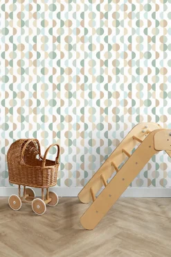 ESTAhome papier peint motif graphique vert grisé, bleu clair et beige - 50 x 900 cm - 139620