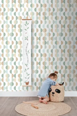 ESTAhome papier peint motif graphique vert grisé, bleu clair et beige - 50 x 900 cm - 139620