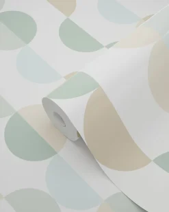 ESTAhome papier peint motif graphique vert grisé, bleu clair et beige - 50 x 900 cm - 139620
