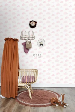 ESTAhome papier peint nuages tamponnés rose clair et blanc - 53 cm x 10.05 m - 138929