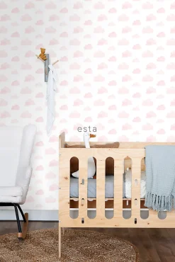 ESTAhome papier peint nuages tamponnés rose clair et blanc - 53 cm x 10.05 m - 138929